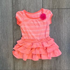 CHEROKEE TIERED RUFFLE SHORT SLEEVE DRESS CORAL 12MO